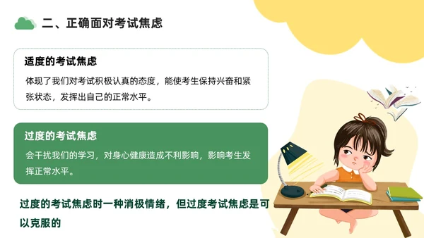 绿色黄色插画风学习压力考试焦虑班级汇报PPT