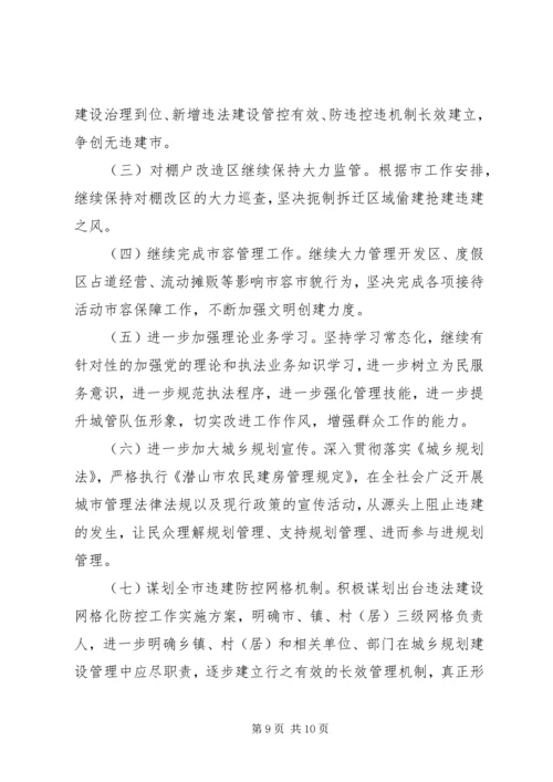 市城乡规划管理监察大队工作总结及XX年工作计划.docx