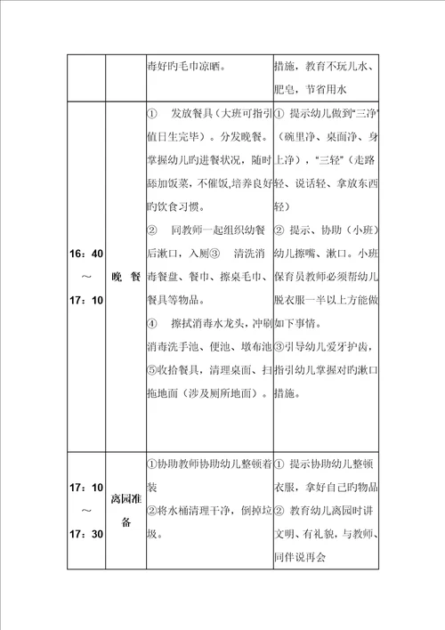 幼儿园保育员老师一日工作标准流程