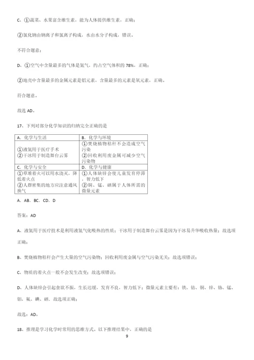 人教版2023初中化学九年级化学下册第十二单元化学与生活必考考点训练.docx