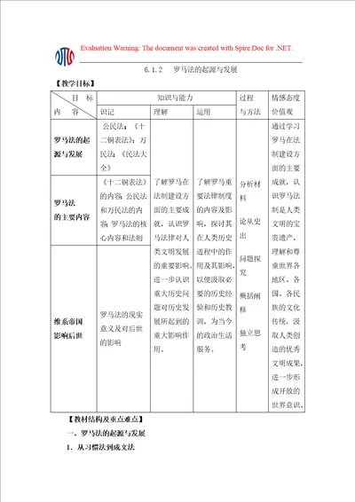 罗马法的起源与发展教学设计