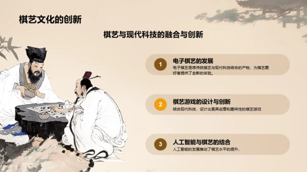 橙色中式复古插画中国传统棋艺文化发展历史