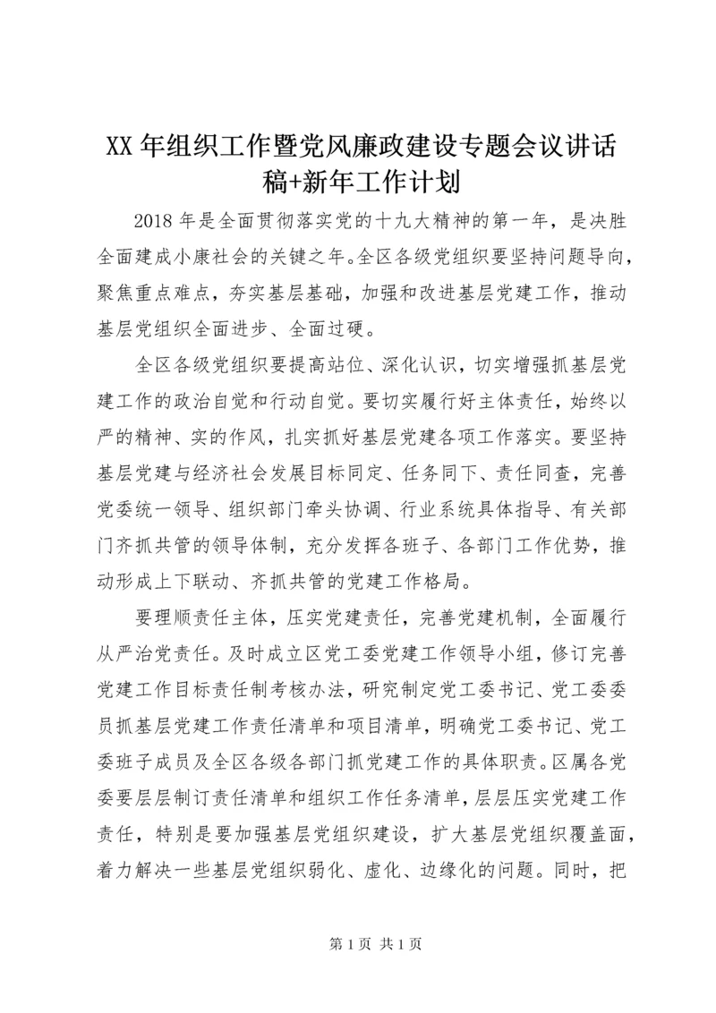 XX年组织工作暨党风廉政建设专题会议讲话稿+新年工作计划.docx