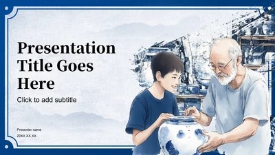 蓝色国风非遗传承的当代表达PPT主题