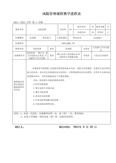 风险管理进度表终