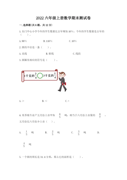 2022六年级上册数学期末测试卷及完整答案【典优】.docx