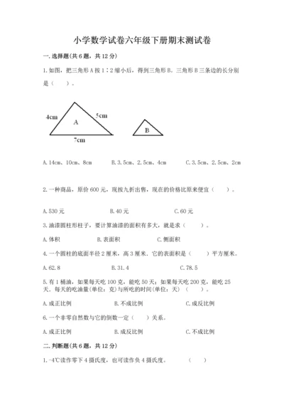 小学数学试卷六年级下册期末测试卷含答案【a卷】.docx