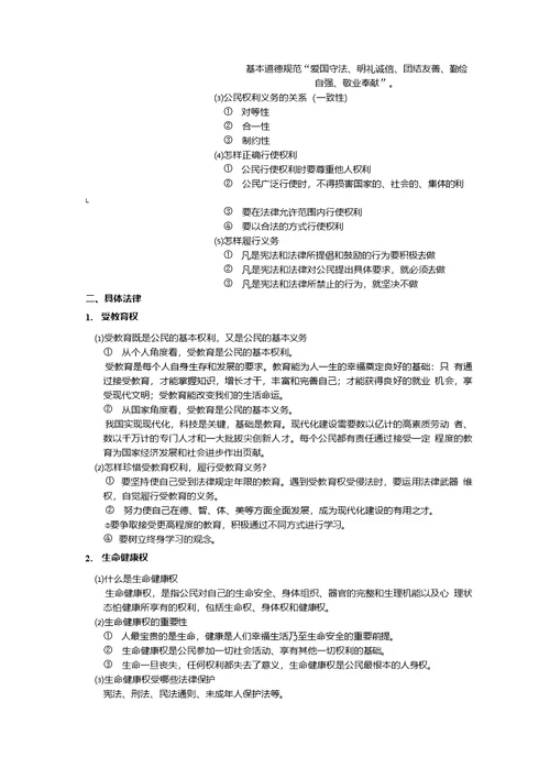 【鲁教版】思想品德中考复习第二轮复习资料法律部分