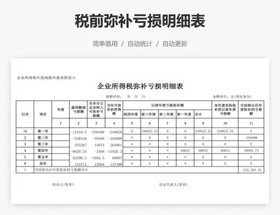 税前弥补亏损明细表