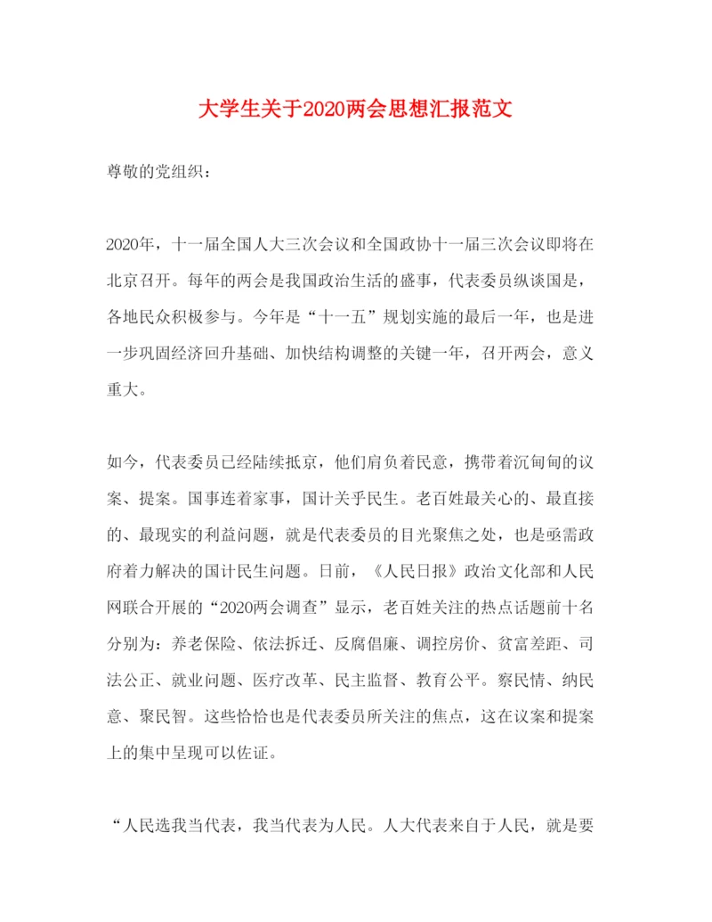 精编大学生关于两会思想汇报范文.docx