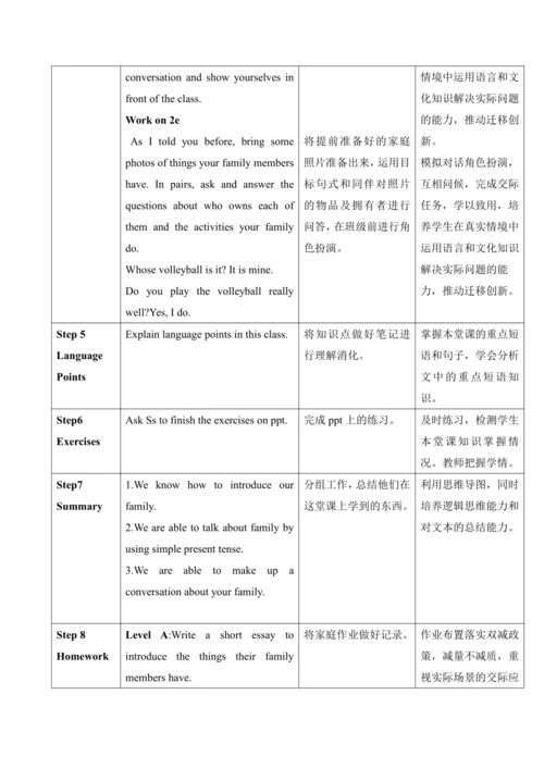 Unit 2 We’re Family Section A(2a～2e) 教学设计-2024-202