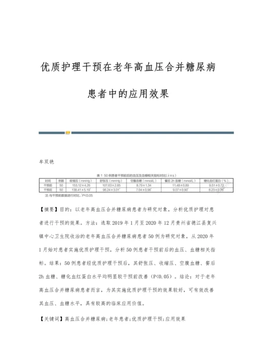 优质护理干预在老年高血压合并糖尿病患者中的应用效果.docx