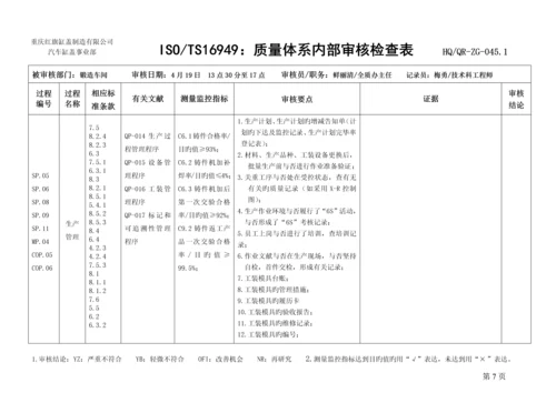 质量体系内审检查表.docx