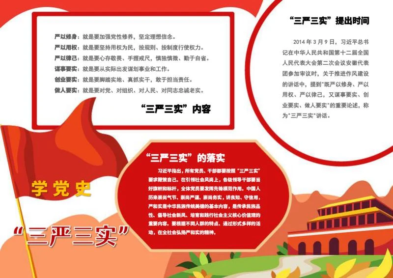 三严三实学党史主题卡通手抄报word模板
