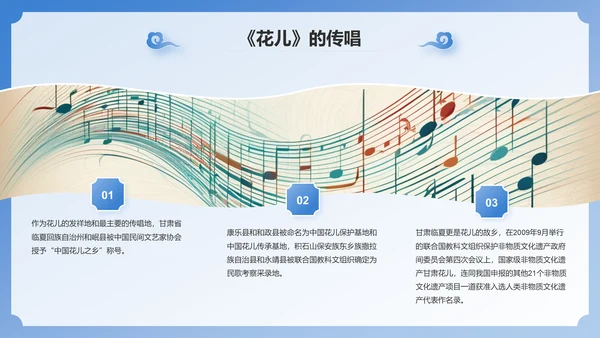 蓝色国潮风西北名歌花儿——非遗文化科普PPT模板