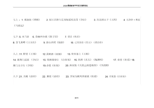 2020届福建省中考语文细则变化