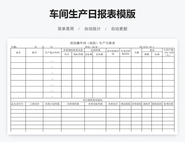车间生产日报表模版
