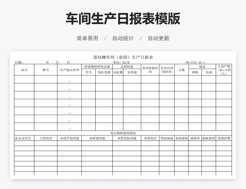 车间生产日报表模版