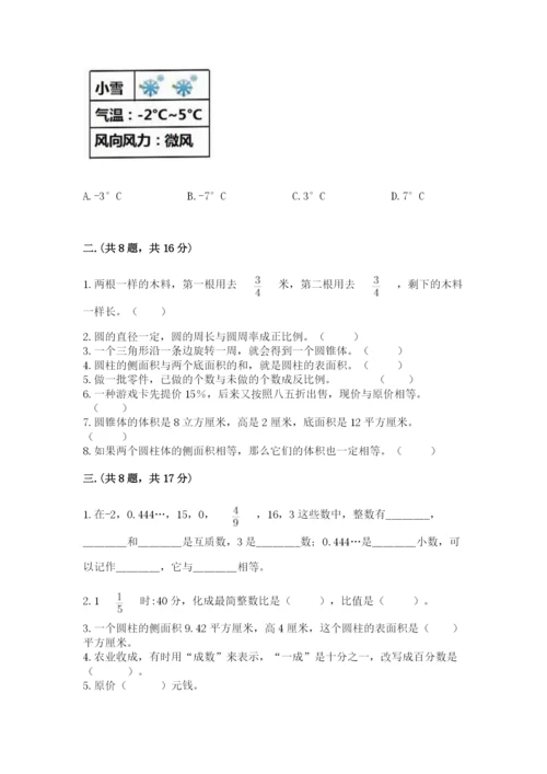 河南省平顶山市六年级下册数学期末测试卷附参考答案（黄金题型）.docx