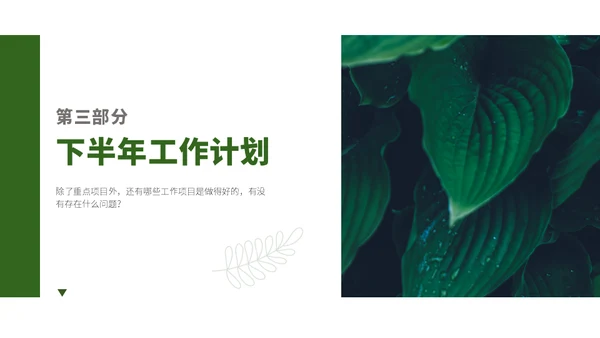 绿叶背景年中汇报总结植物范儿通用PPT模板