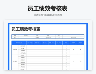 简约蓝色员工绩效考核表