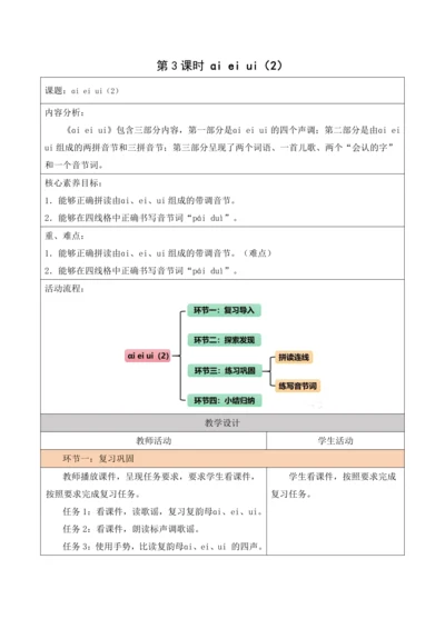 部编1A 第3单元 第3课 ai ei ui（2）教学设计