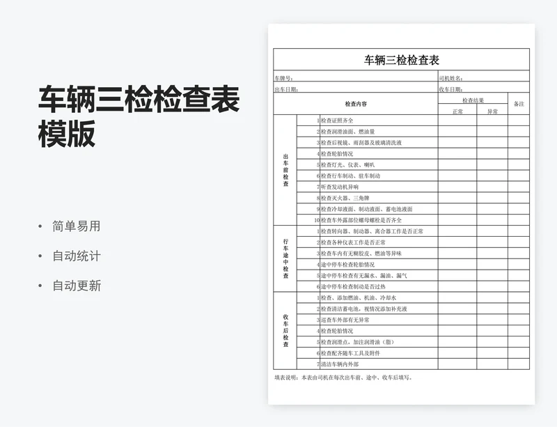 车辆三检检查表模版