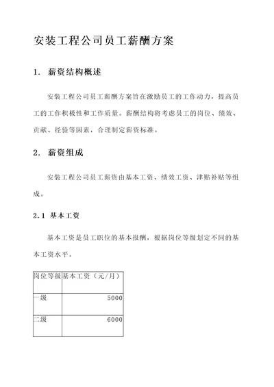 安装工程公司员工薪酬方案