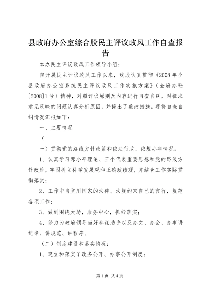 县政府办公室综合股民主评议政风工作自查报告 (3).docx