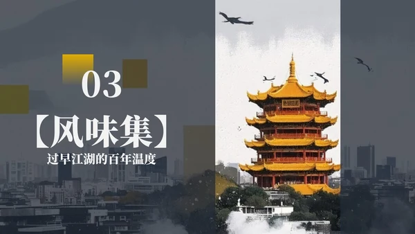 黄色几何复古风家乡武汉介绍PPT模板