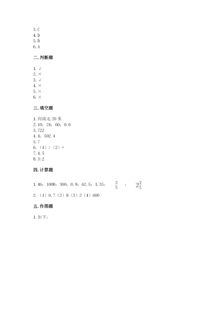 嫩江县六年级下册数学期末测试卷（夺冠）.docx