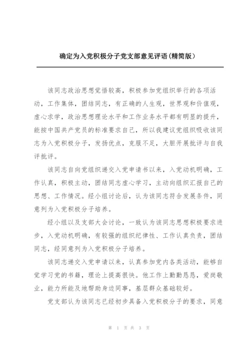 确定为入党积极分子党支部意见评语(精简版）.docx