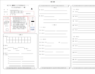 中考语文答题卡模板