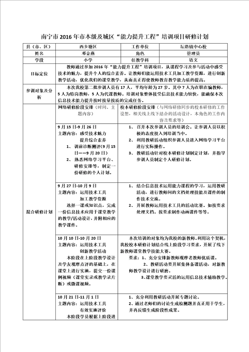 坛洛镇中心校本校2016“信息技术应用能力提升工程校本研修年度计划