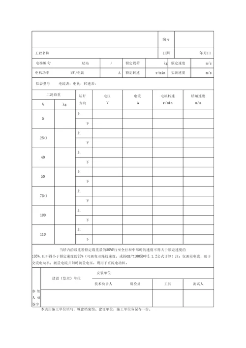 电梯负荷运行试验记录表