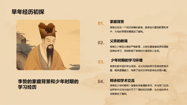 黄色中式国风李贽人物介绍PPT模板