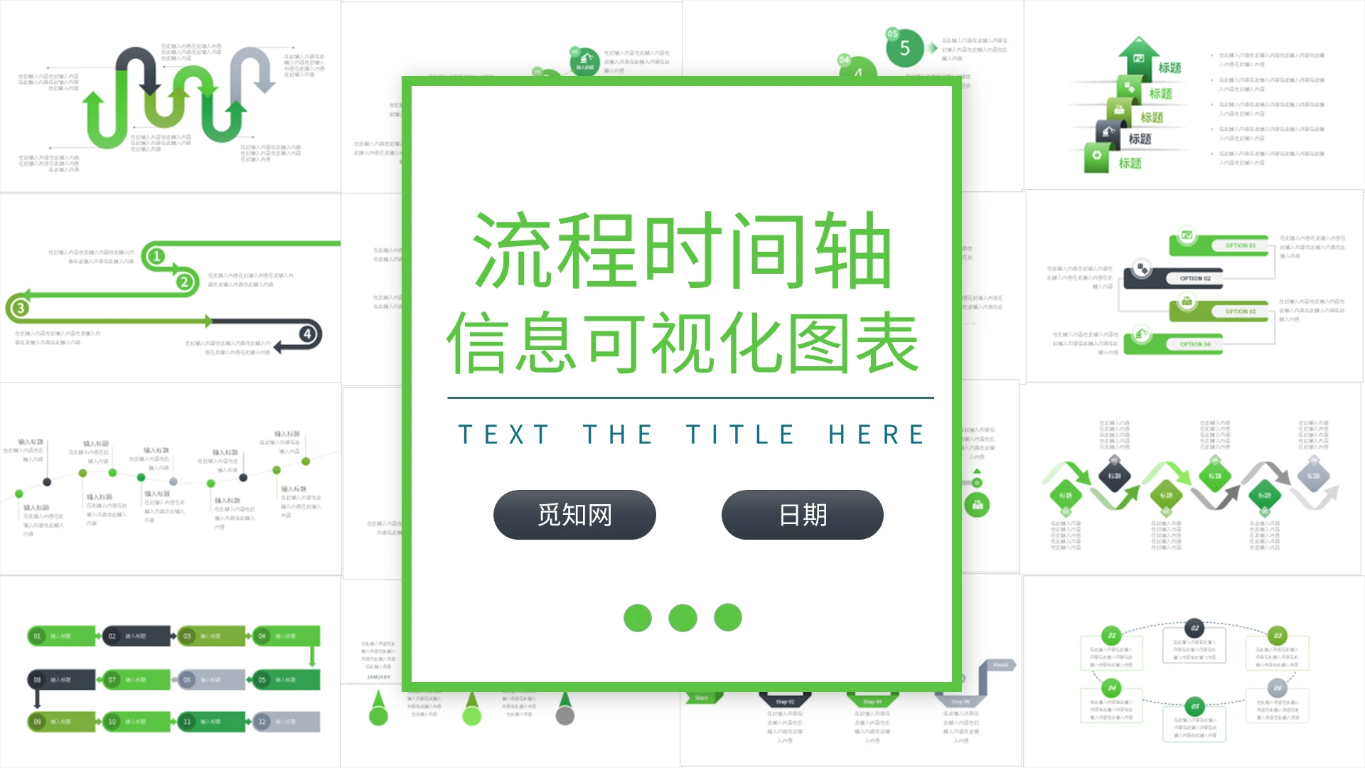 绿色简约流程时间轴信息可视化图表PPT模板宣传PPT动态PP流程时间轴图表