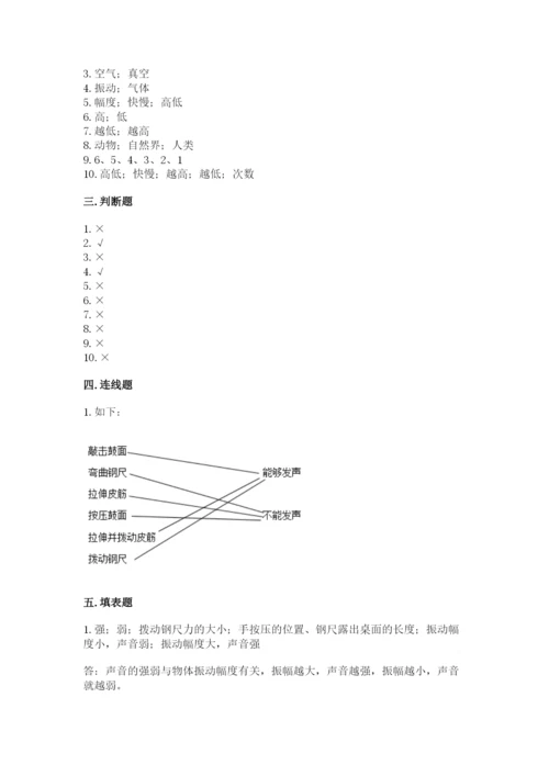 教科版科学四年级上册第一单元声音测试卷【重点】.docx