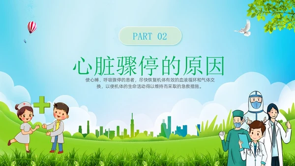 蓝色卡通单人徒手心肺复苏术培训课件PPT模板心脏复苏