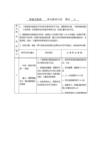 背越式跳高单元教学计划