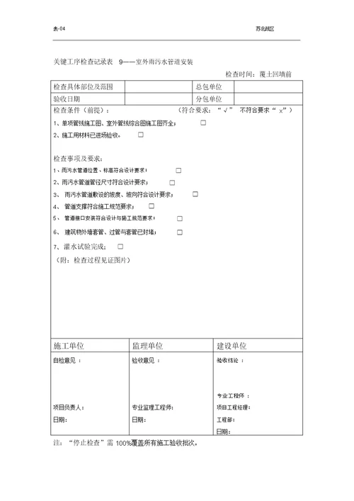 关键工序检查记录表