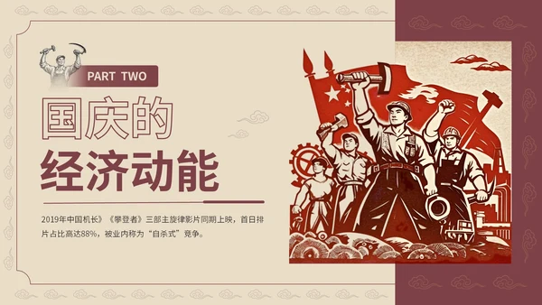 红黄色复古风国庆PPT模板