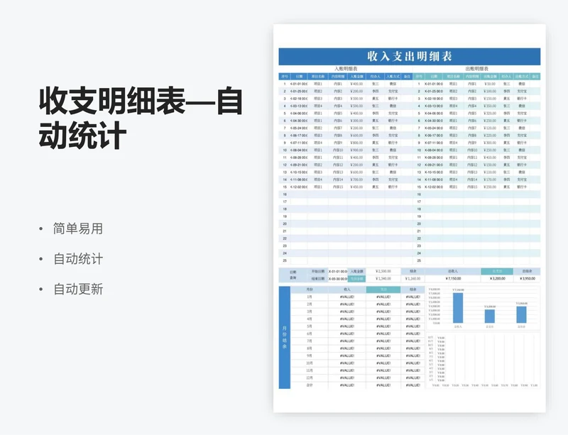 收支明细表—自动统计