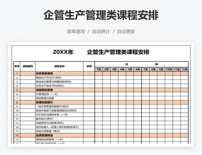 企管生产管理类课程安排