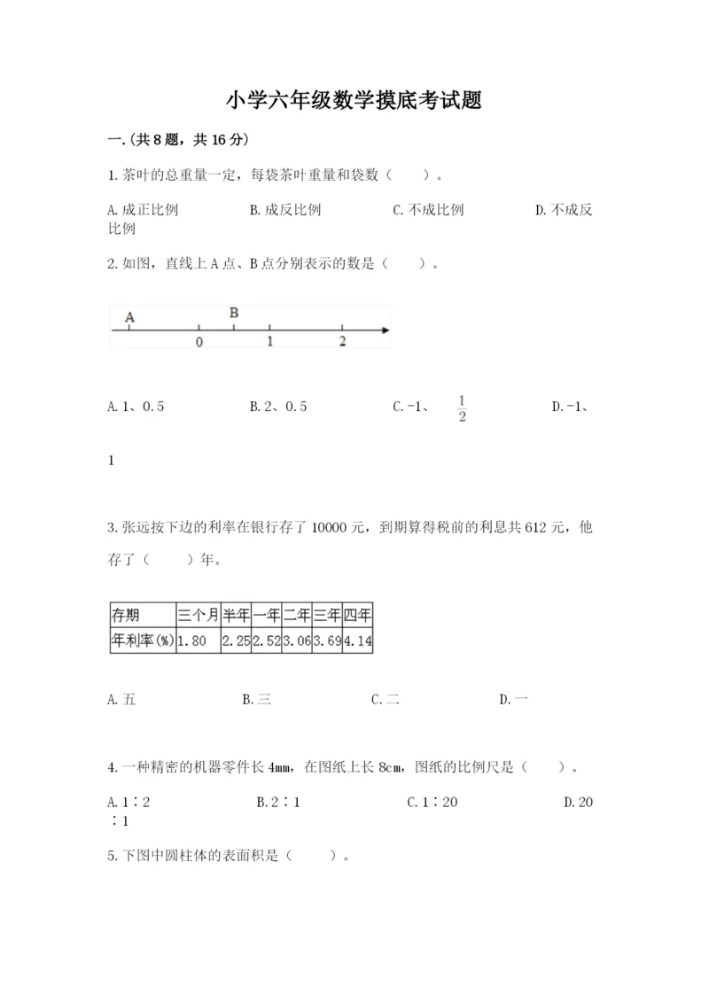 小学六年级数学摸底考试题精品【典优】.docx