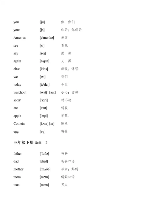 PEP小学英语单词汇总含音标可直接打印