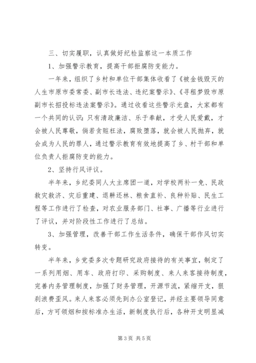 乡镇纪检监察工作个人履职总结.docx