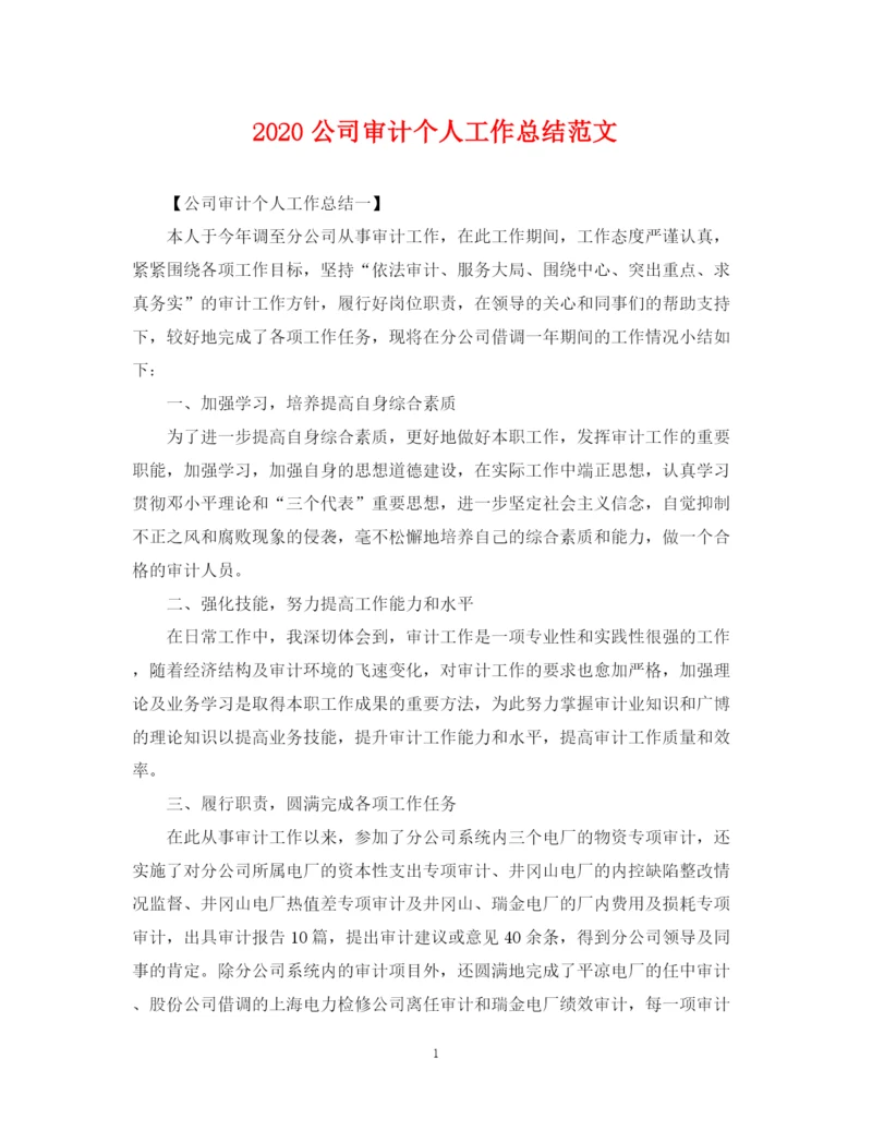 精编之公司审计个人工作总结范文.docx