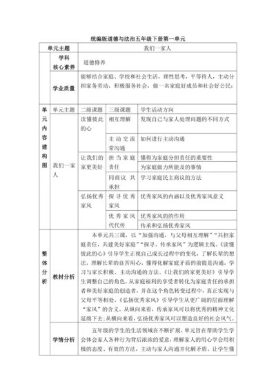 【大单元教学设计】统编版五年级下册道德与法治 第一单元备课教案
