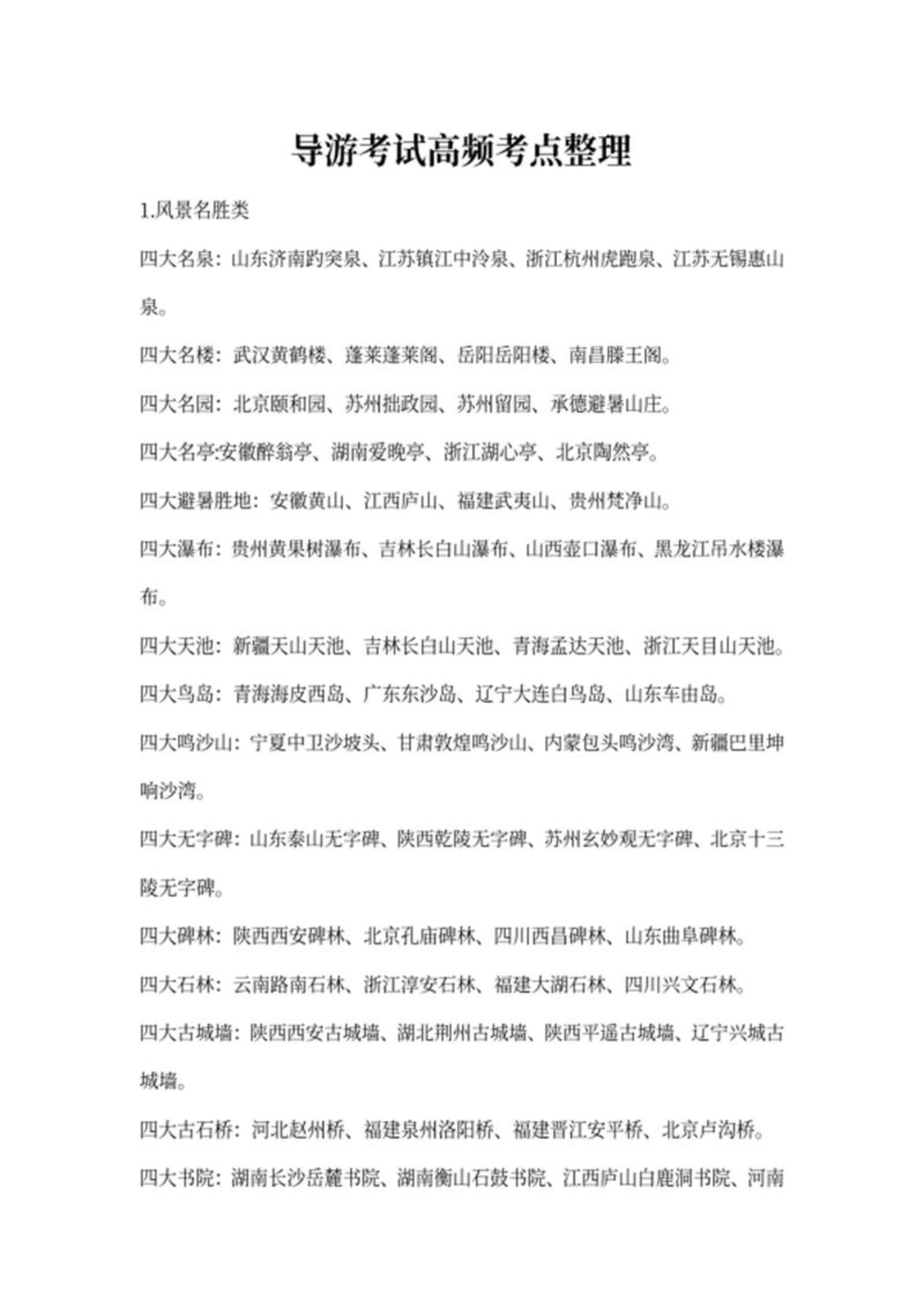 导游考试高频考点整理word模板